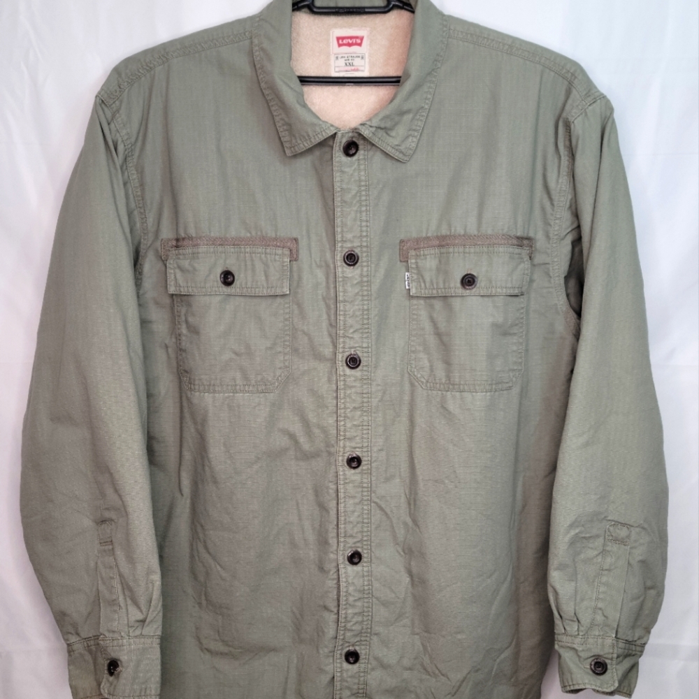 Levis Sherpa Jacket XXL Regular Green Button Front Levi Strauss and Co